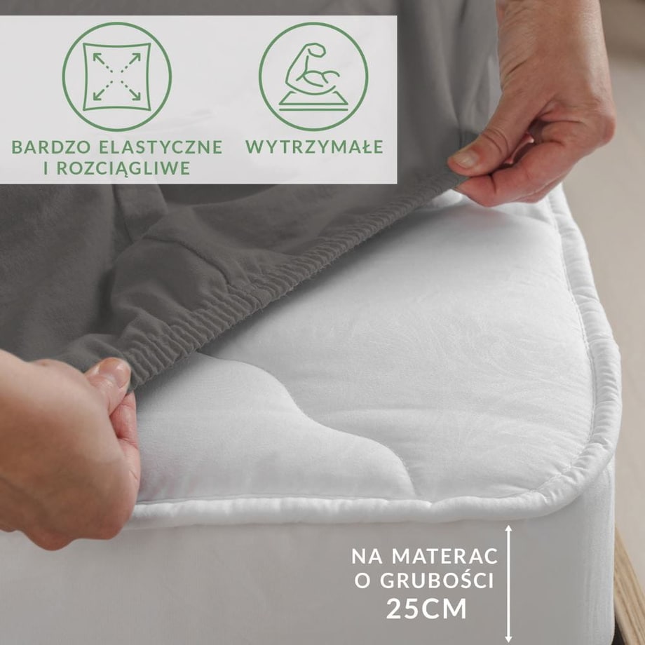 Prześcieradło z bawełny jersey z elastanem z gumką 140x200 kolor antracyt