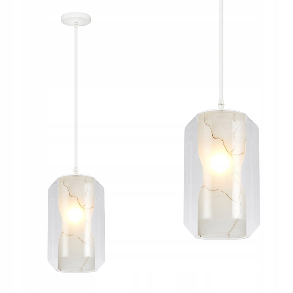 Lampa Sufitowa Wisząca Tuba Szklana Marble Biała