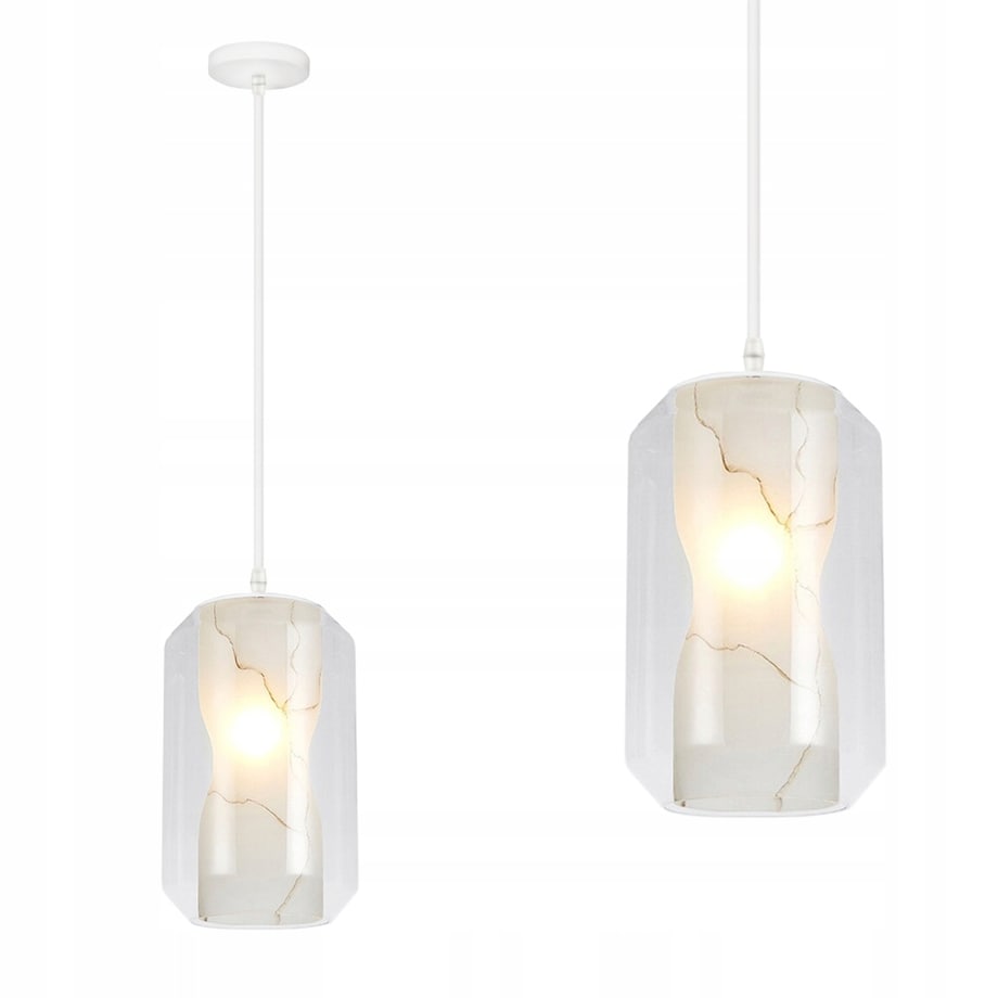 Lampa Sufitowa Wisząca Tuba Szklana Marble Biała