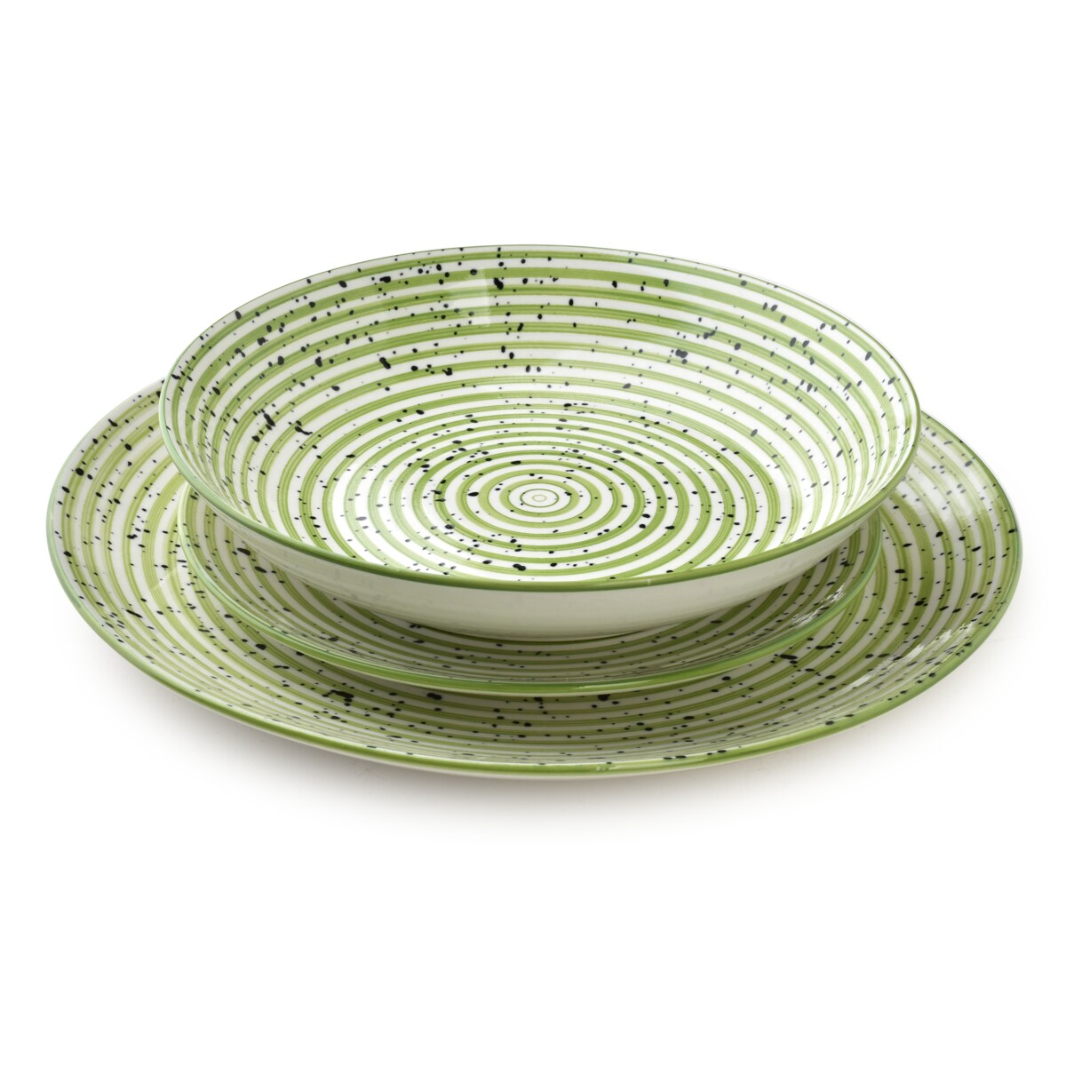 STRIPES GREEN Komplet obiadowy 18cz.27/19/20cm miska 550ml