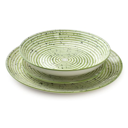 STRIPES GREEN Komplet obiadowy 18cz.27/19/20cm miska 550ml