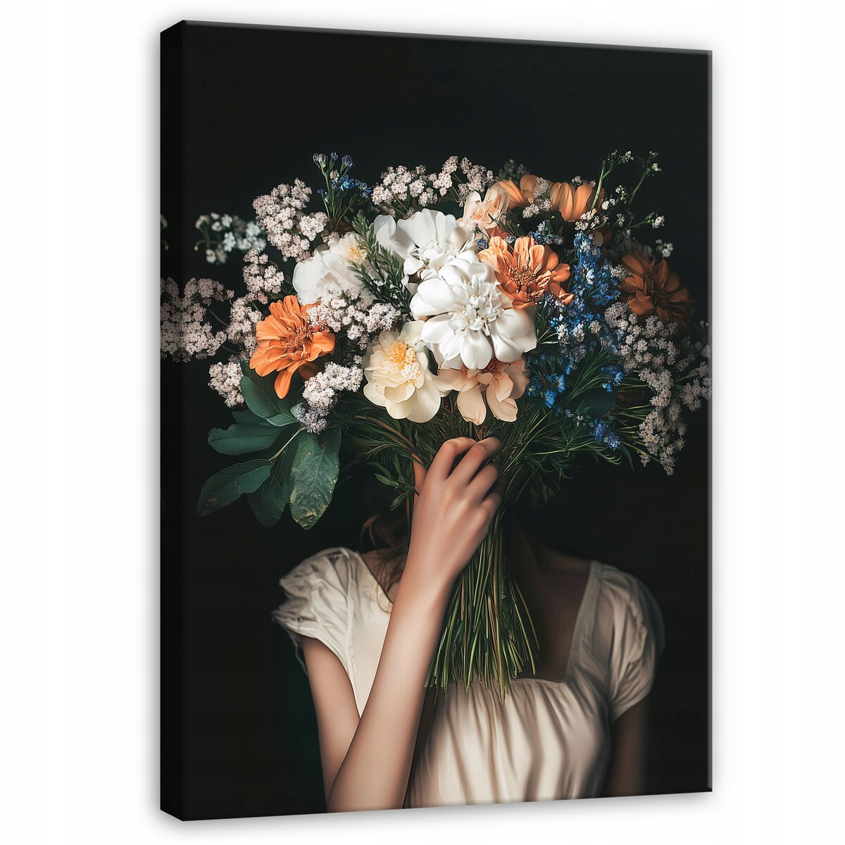 OBRAZ KOBIETA KWIATY VINTAGE DO SYPIALNI SALONU KUCHNI NA PŁÓTNIE 120x80