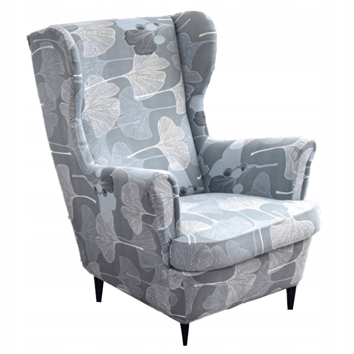 POKROWIEC NA FOTEL USZAK SZARY LIŚCIE WZORY ELASTYCZNY [22EW8]