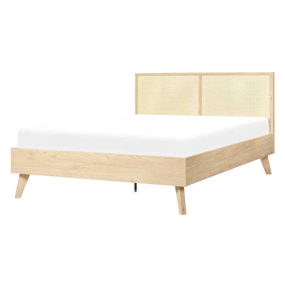 Łóżko rattanowe 140 x 200 cm jasne drewno MONPAZIER