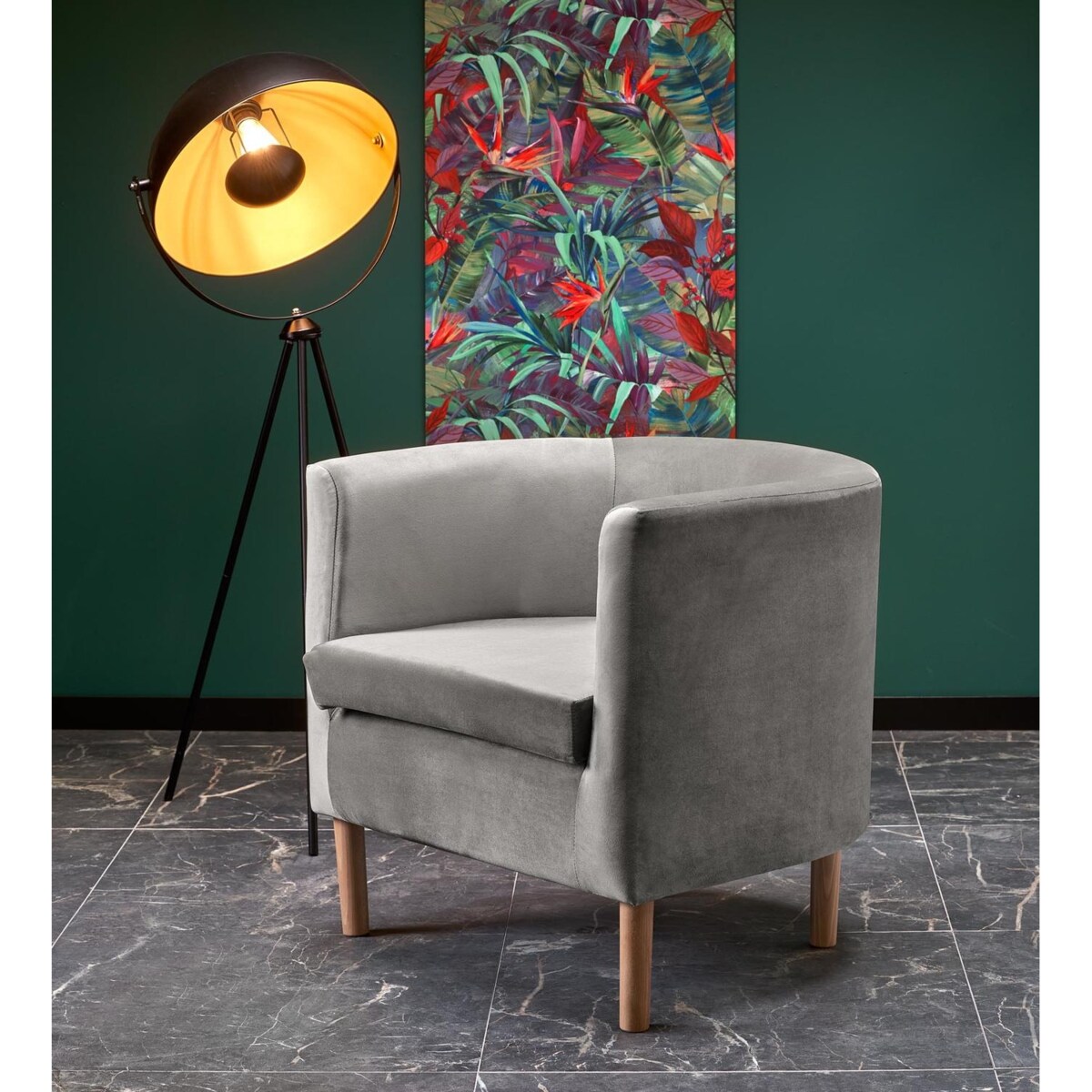 FOTEL WELWETOWY Calidris szary DREWNIANE NÓŻKI