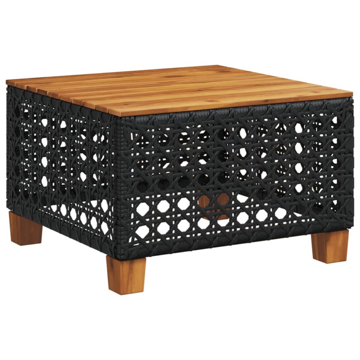 vidaXL Stolik ogrodowy, czarny, 55x55x36 cm, polirattan i akacja
