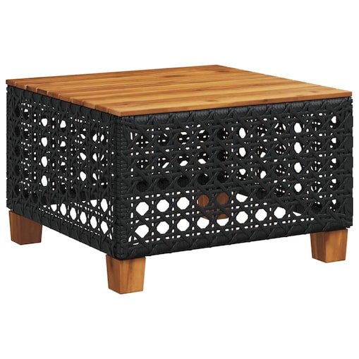 vidaXL Stolik ogrodowy, czarny, 55x55x36 cm, polirattan i akacja