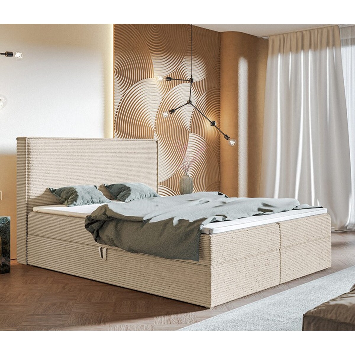 Łóżko kontynentalne FOX 9 180x200 tkanina Poso,tkanina - jasny beż