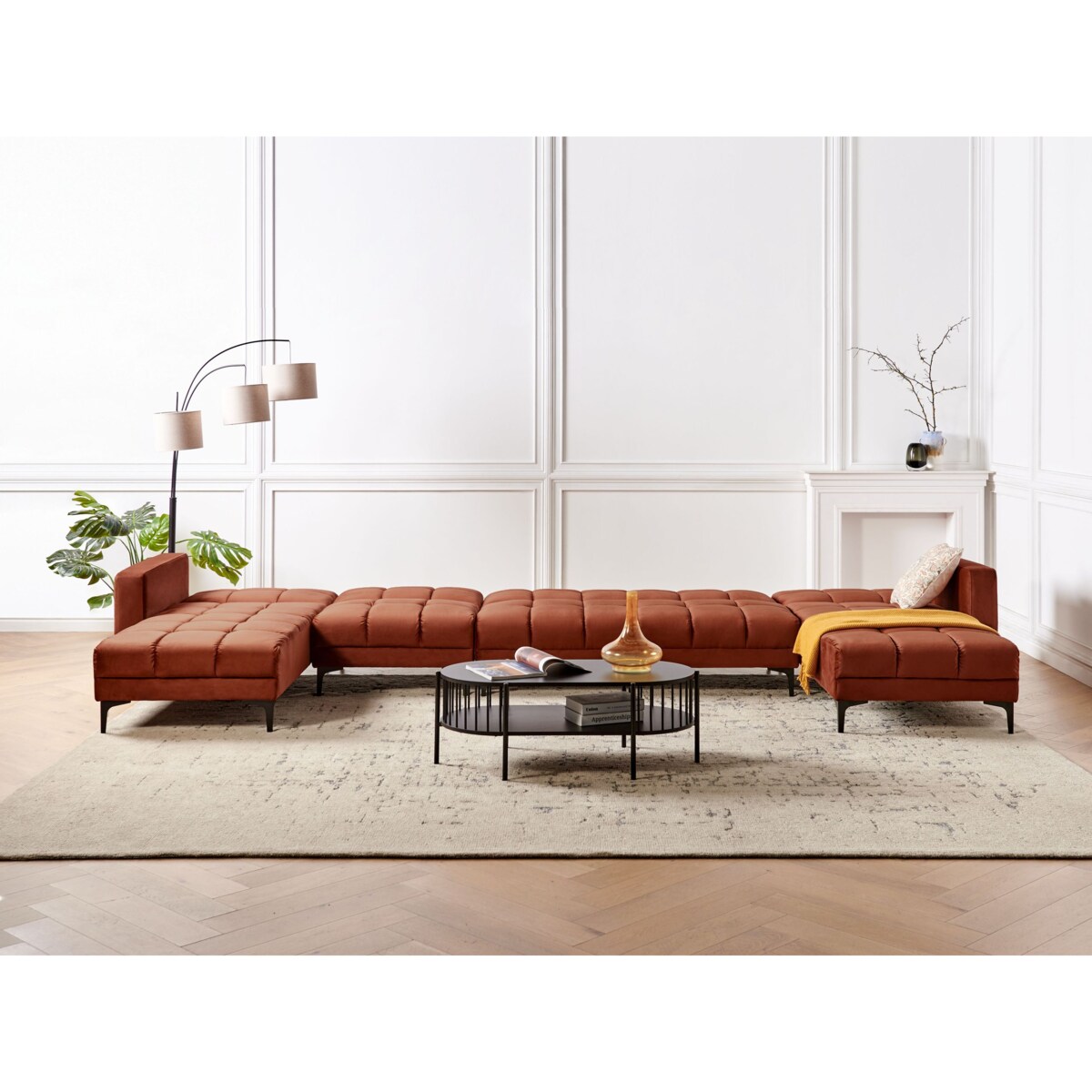 Sofa w kształcie U ALNES Jasnoczerwony Welur dla 6 osób Symetryczny