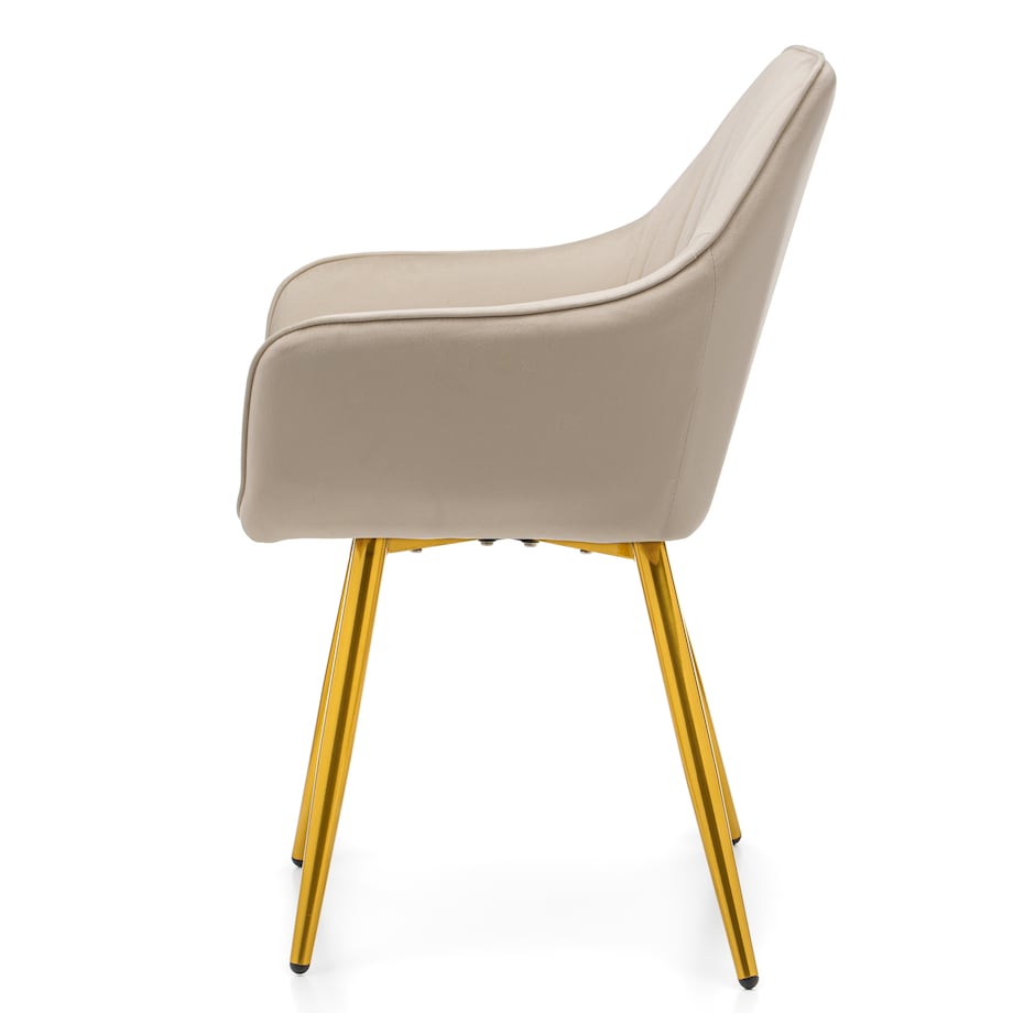 Krzesło tapicerowane pikowane welurowe do salonu jadalni nowoczesne PASSO beżowe złota noga
