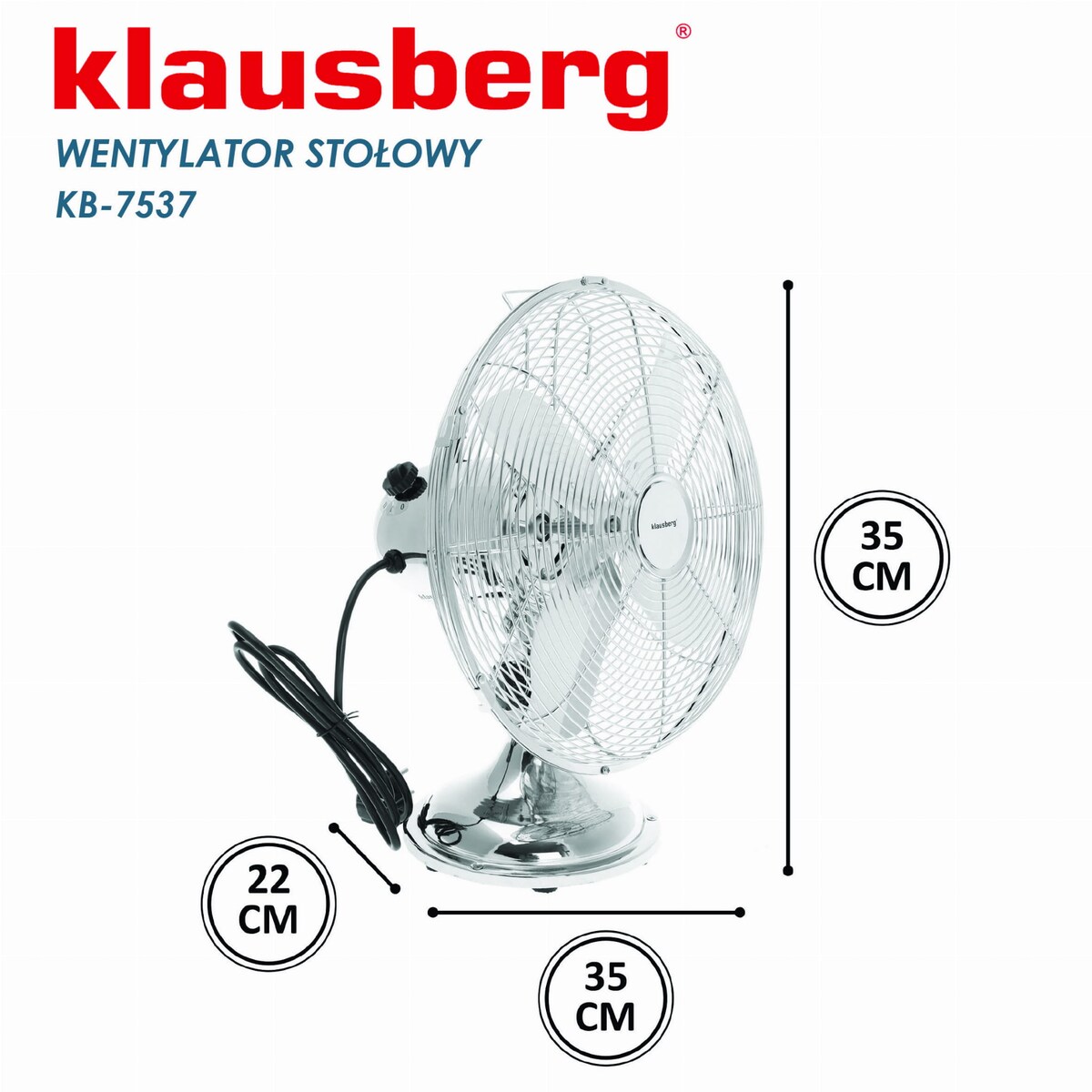 Wentylator biurkowy wiatrak stojący srebrny 30cm 40W KLAUSBERG