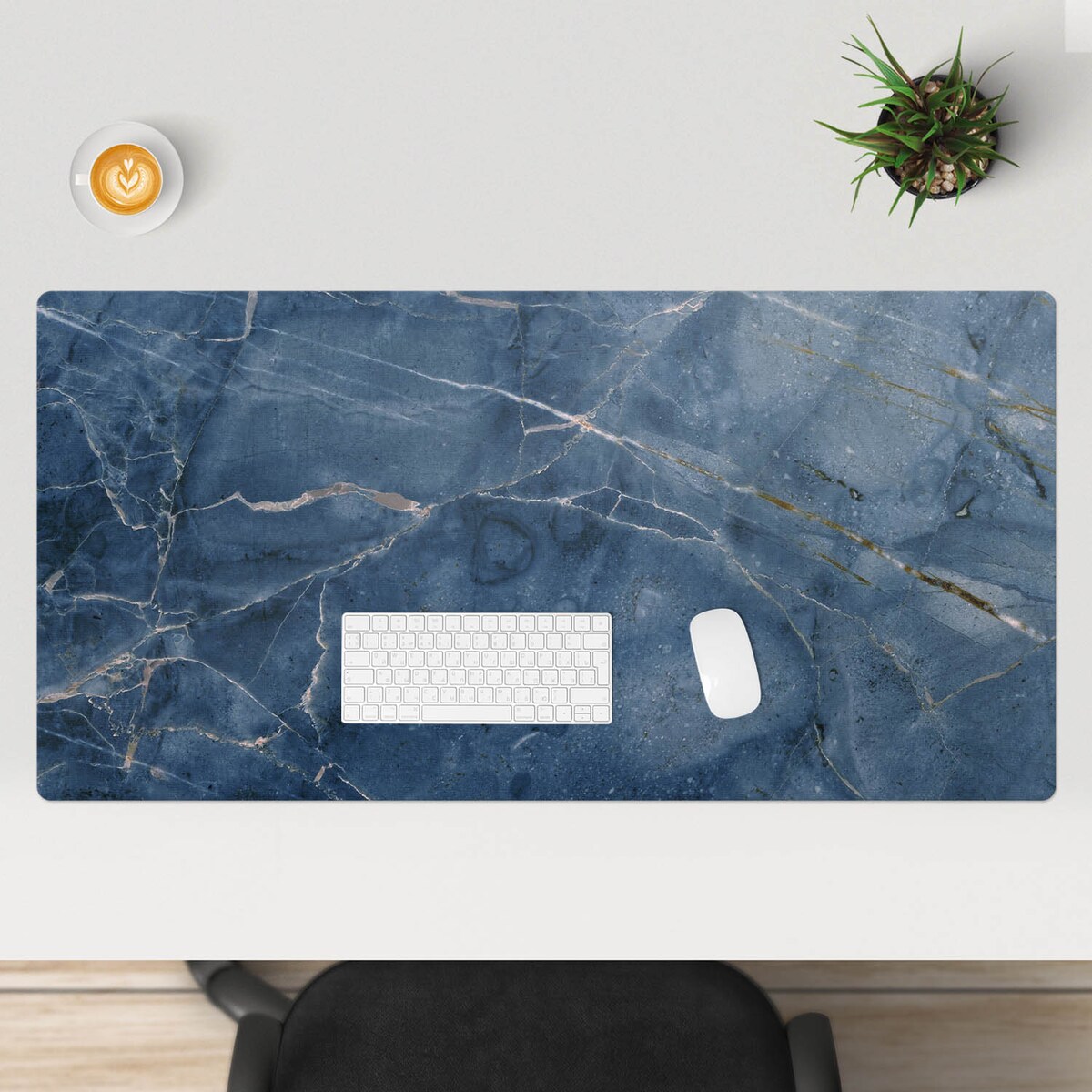 Niebieska mata na biurko Marmurowe żyłki, 120x60 cm