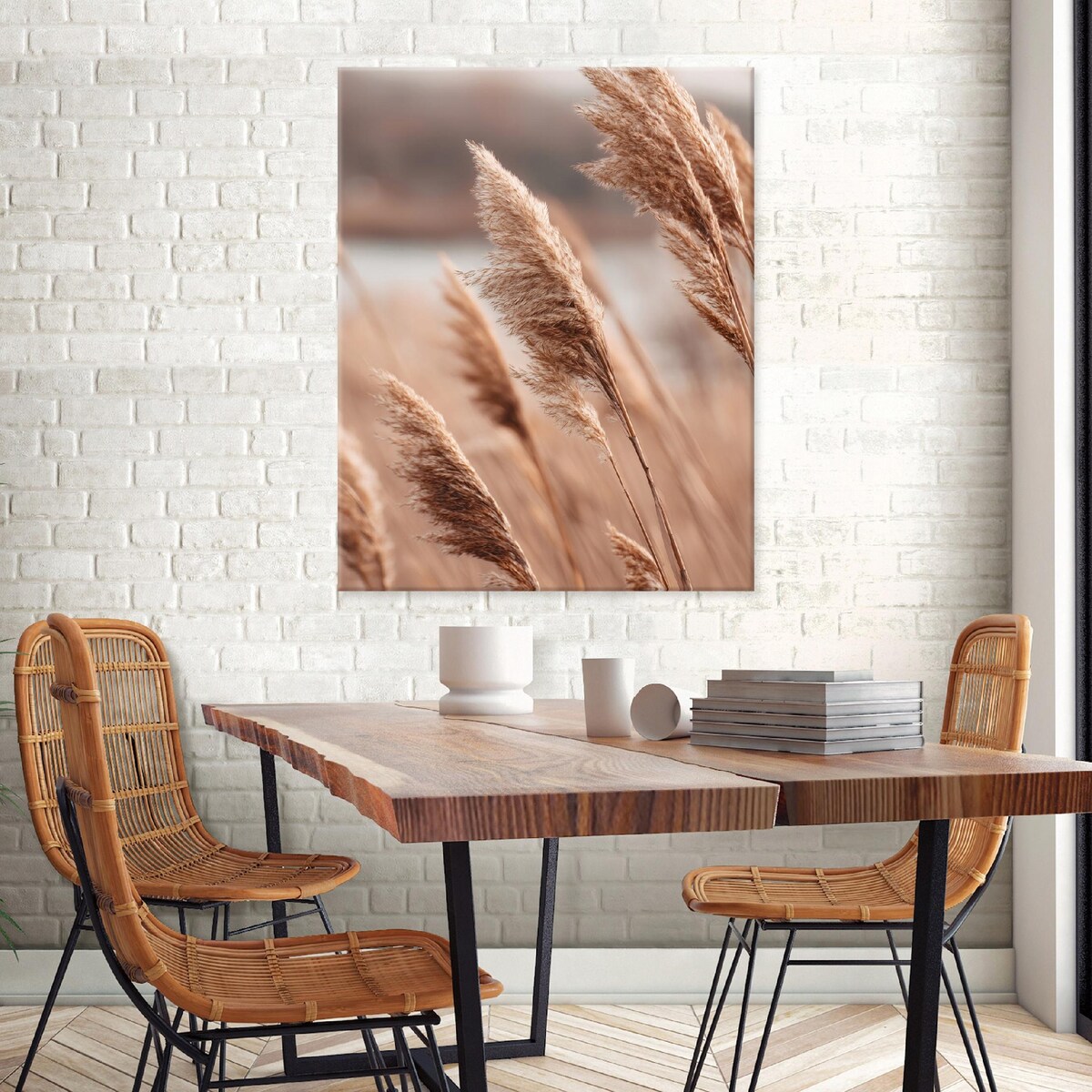 Obraz Do Sypialni Salonu Na Płótnie Trawa pampasowa Pejzaż Brązowy 70x100