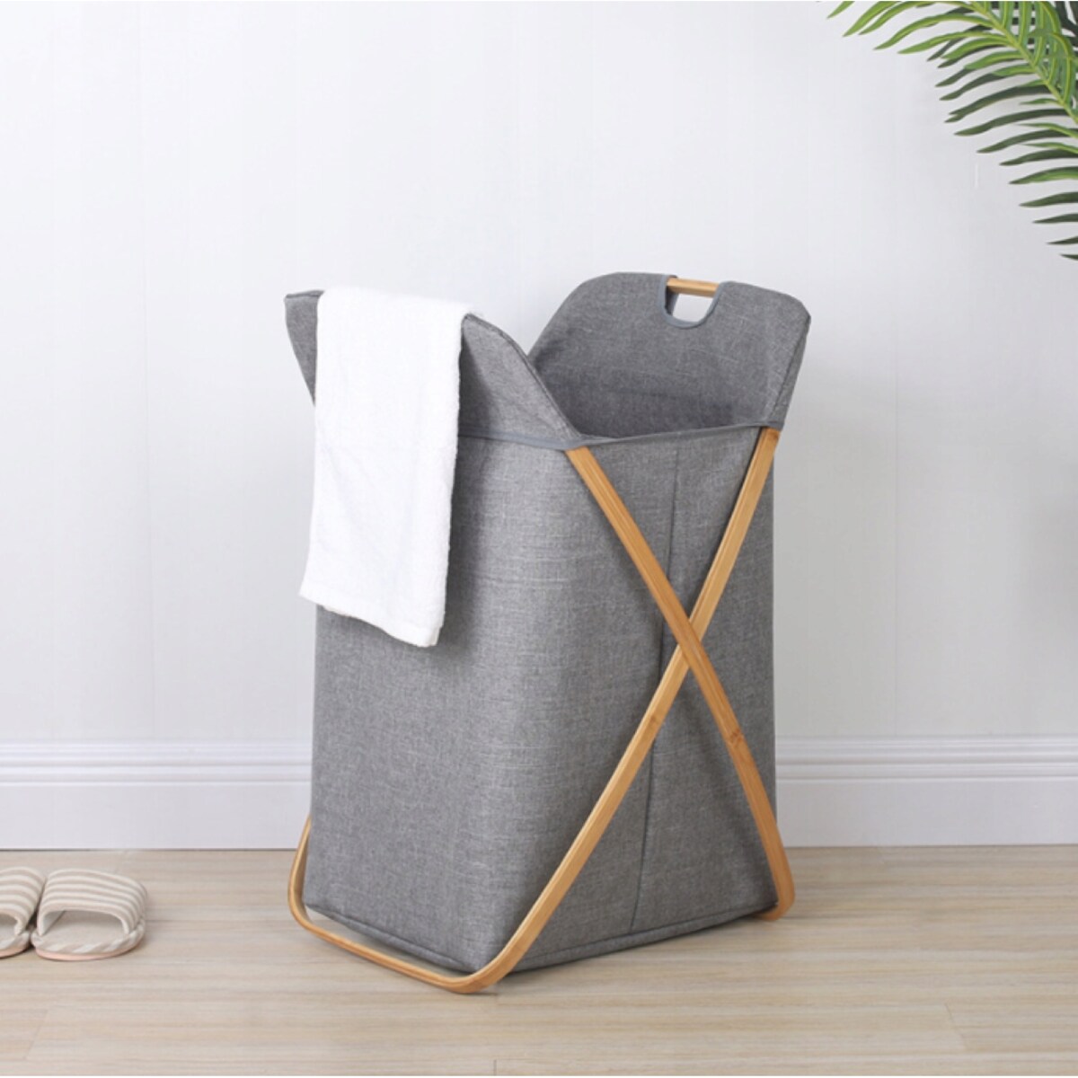 Kosz na pranie 145 L stojący BAMBUSOWY składany szary