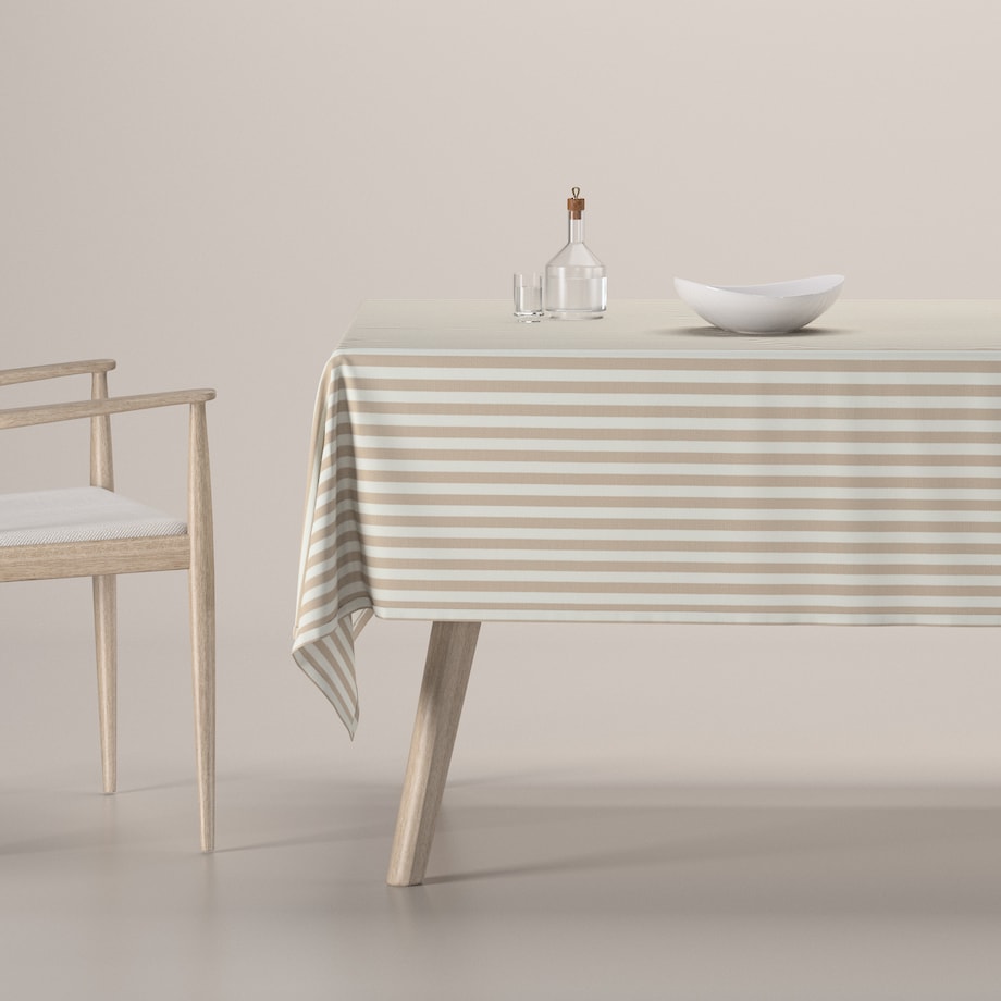 Obrus prostokątny 100 x 100 cm beżowo-białe pasy (1,5cm)