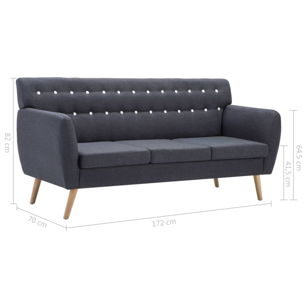 vidaXL 3-osobowa sofa tapicerowana tkaniną, 172x70x82 cm, ciemnoszara