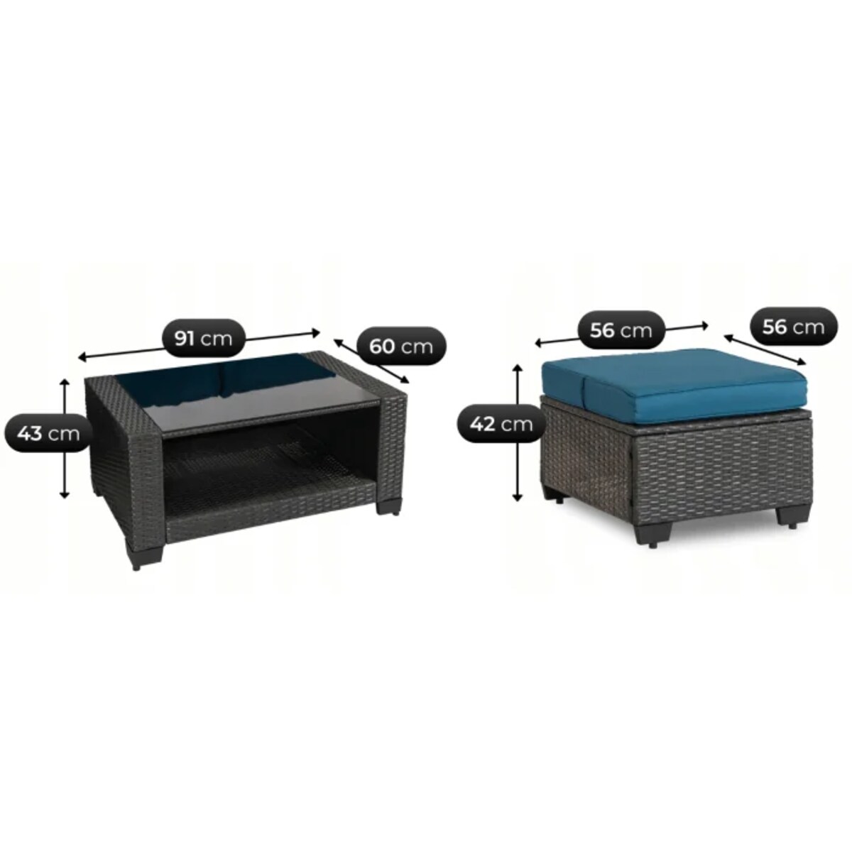 Zestaw Mebli Ogrodowych Technorattan Na Taras Ogród Niebieski Szary OLYMPIA
