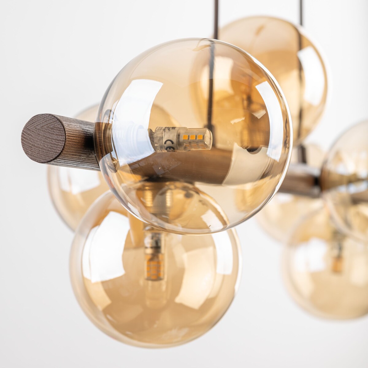 Lampa wisząca TK Lighting ESTERA WOOD 11096, 7xG9, bursztynowe szkło, drewno, glamour