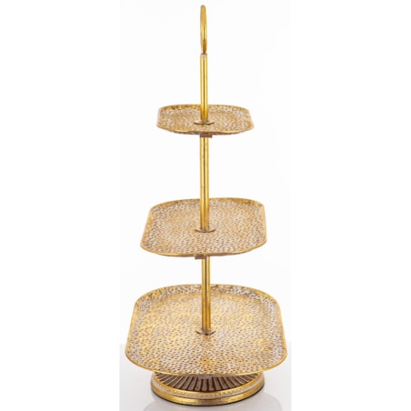 Patera trzypoziomowa, złota 68x45x28 cm młotkowana