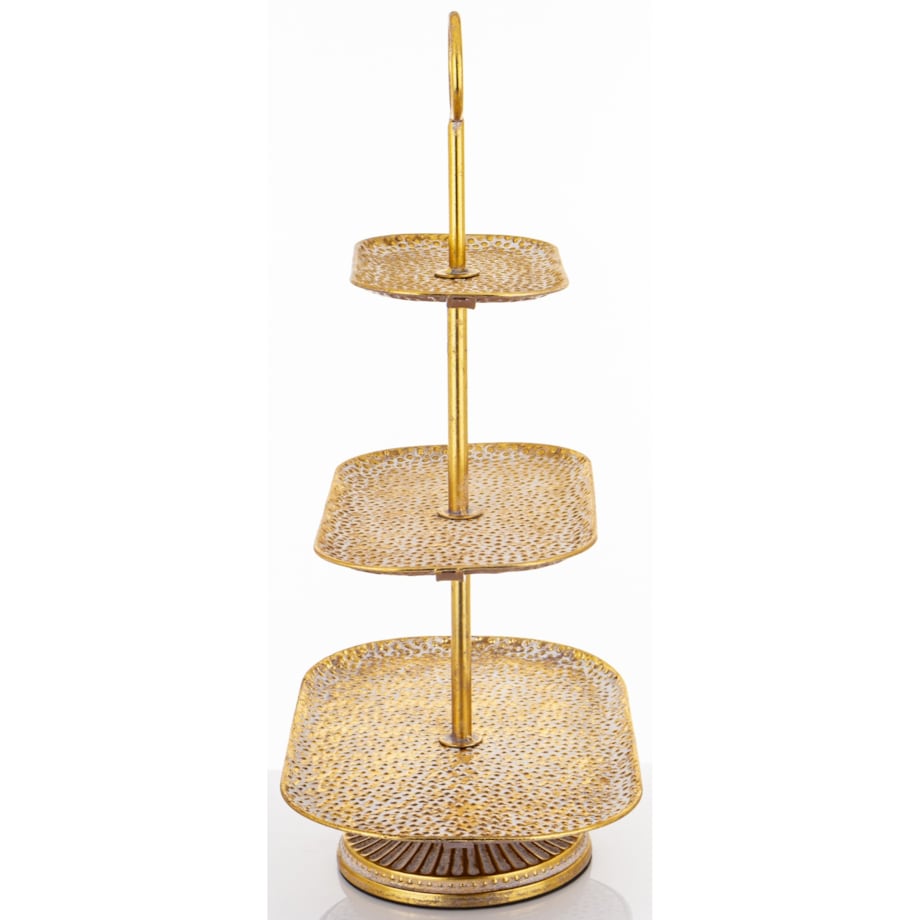 Patera trzypoziomowa, złota 68x45x28 cm młotkowana