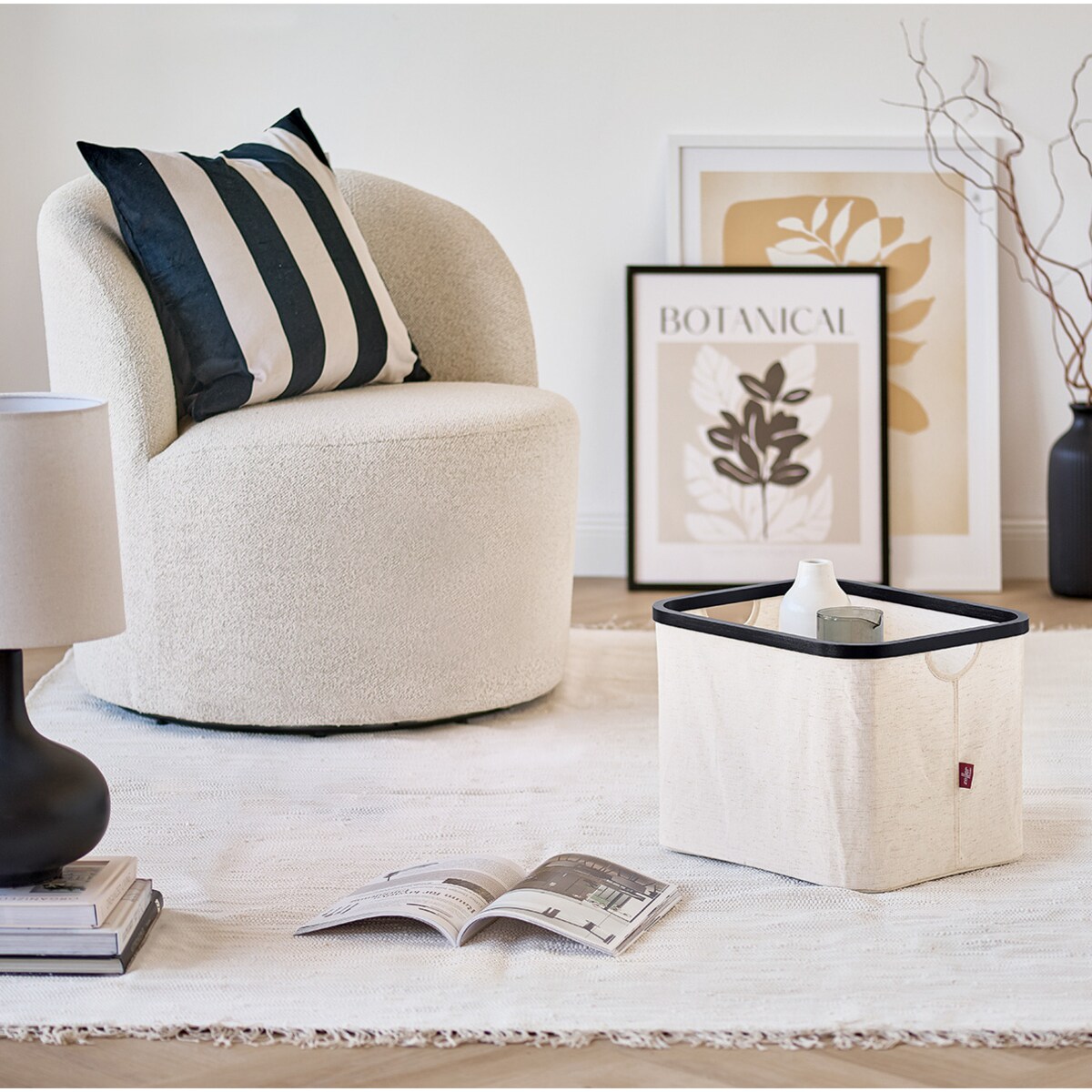 Organizer tekstylny kremowy ZELLER, bambus, 40 x 33 x 30 cm