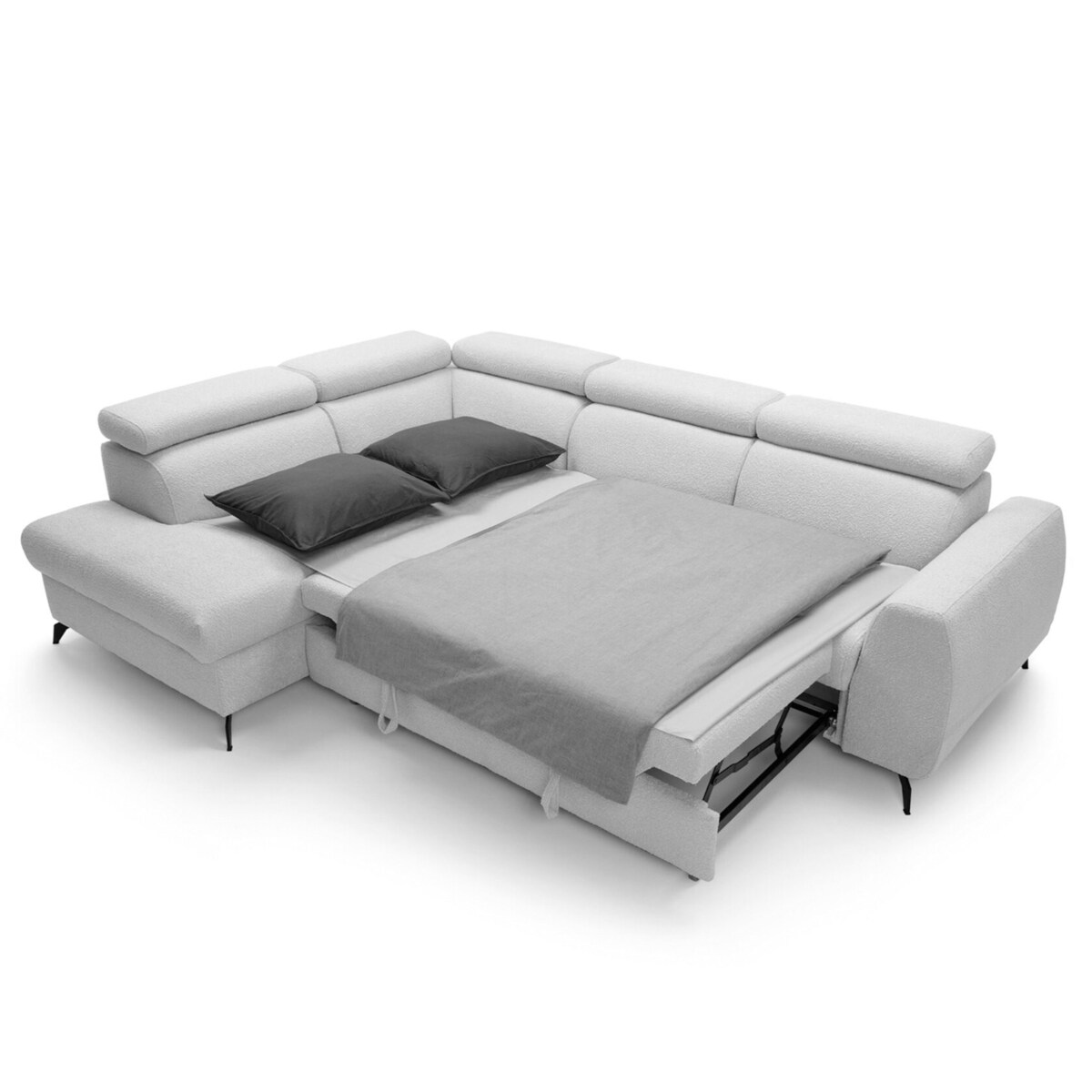 Narożnik rozkładany Leo, zgaszony róż, 268 x 201 x 93 cm, Tkaniny tapicerskie - sofy