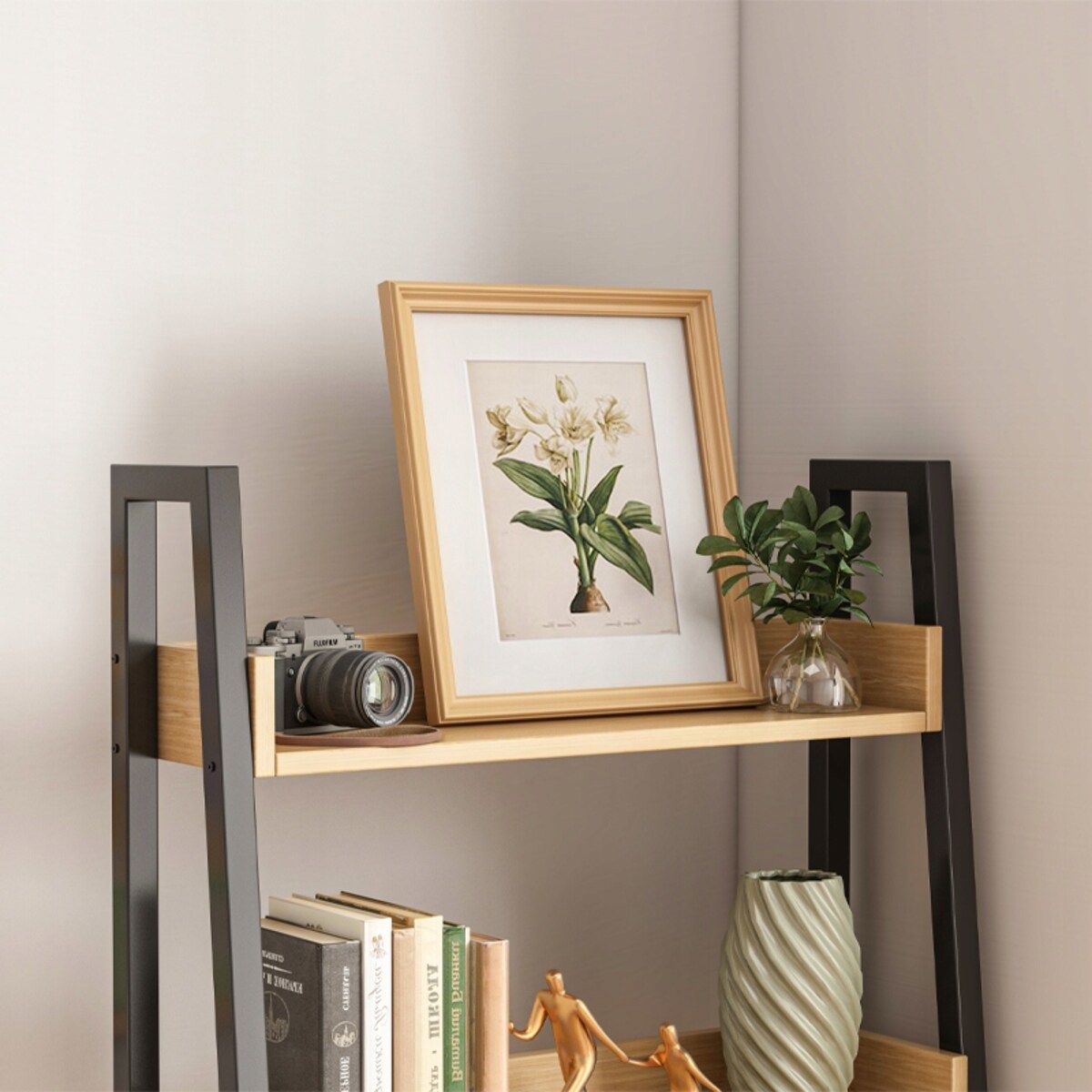 Regałna książki segregatory drabinka dębowy czarny do biura salonu loft