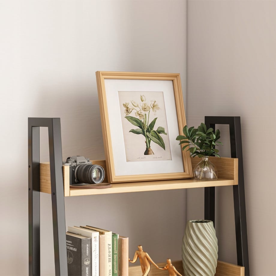 Regałna książki segregatory drabinka dębowy czarny do biura salonu loft