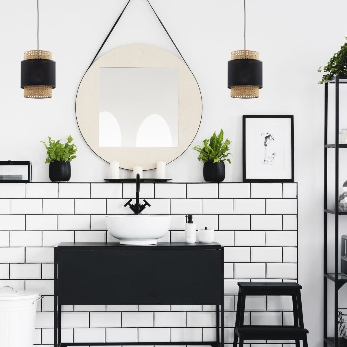 Okrągła lampa wisząca ażurowa Boho 6540 TK Lighting ratanowa czarna