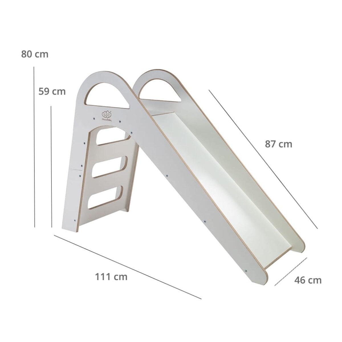 MeowBaby® Drewniana Zjeżdżalnia dla Dziecka do pokoju 87x46cm Montessori, Biała