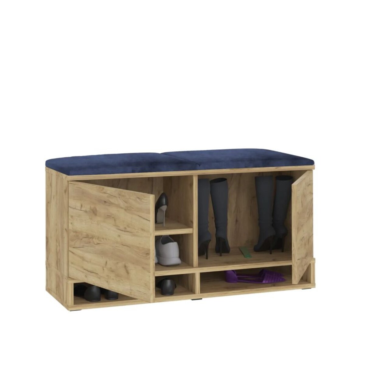 Szafka na buty z siedziskiem i wieszakiem DUBAI dąb craft/granatowa