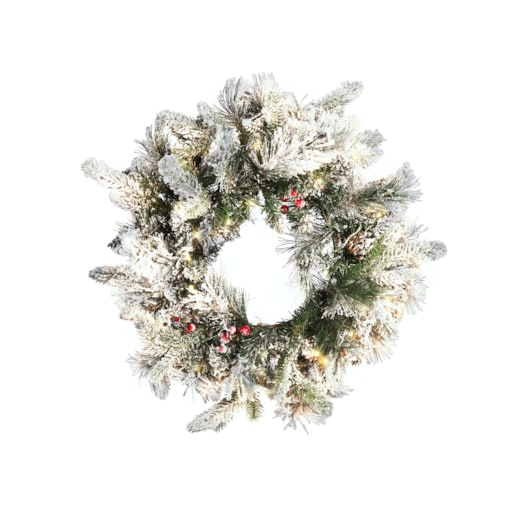 Ośnieżony wianek świąteczny ze światełkami ⌀ 55 cm biały WHITEHORN