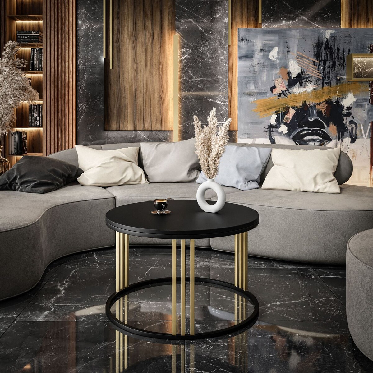Okrągły stolik kawowy LORI MIX złoty czarny mat