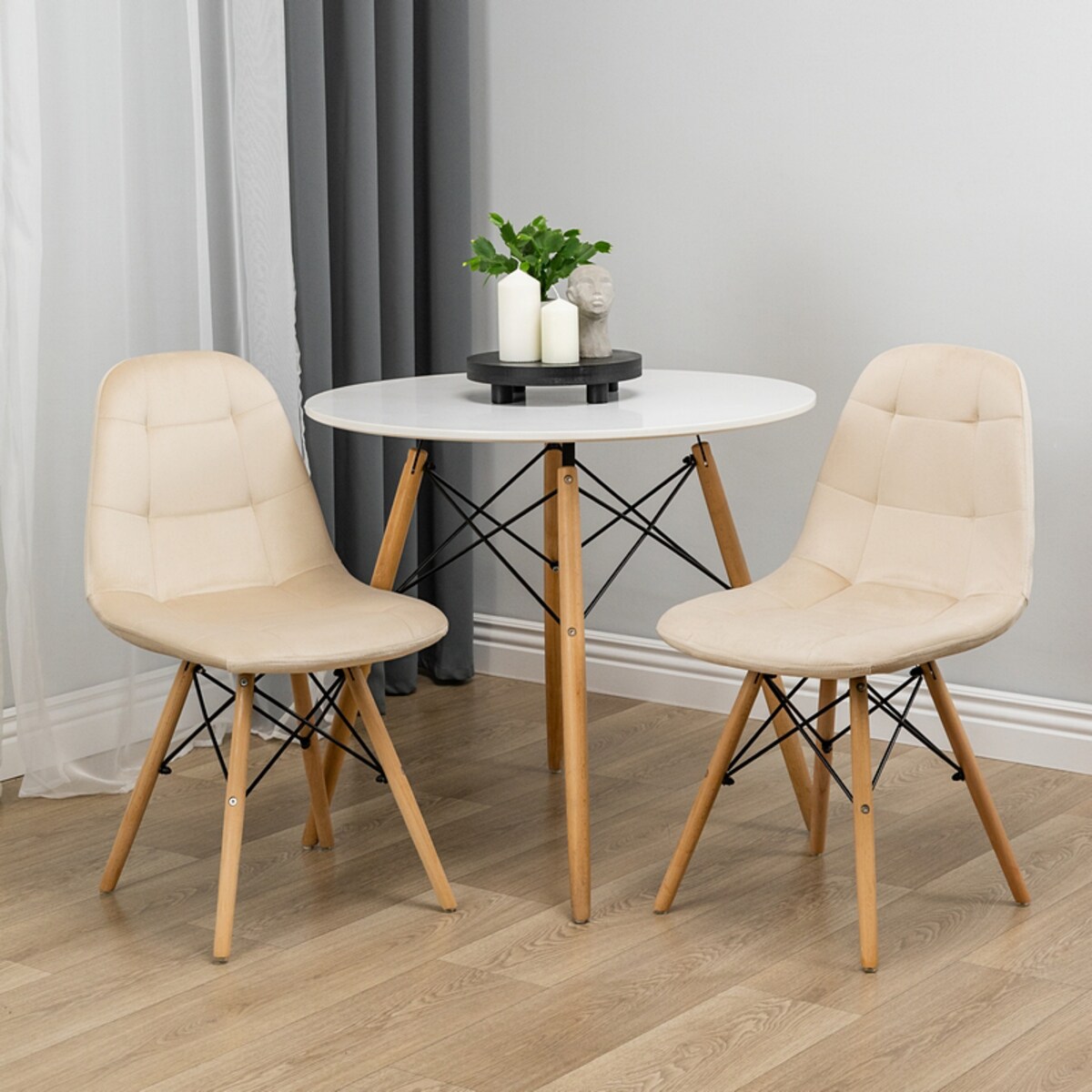 Krzesło tapicerowane do salonu welurowe skandynawskie beżowe