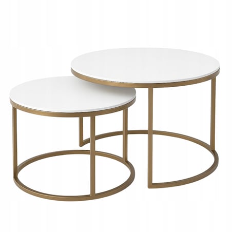 Zestaw 2 Stolików Kawowych Okrągłe LOFTOWE INDUSTRIAL Biały SOFT LOFT GOLD