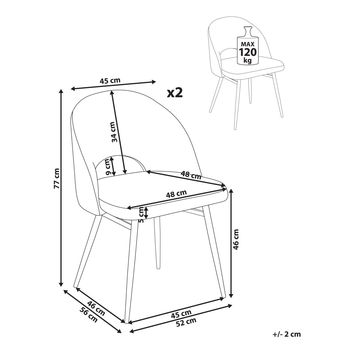 Zestaw 2 krzeseł do jadalni ONAGA Boucle Biały