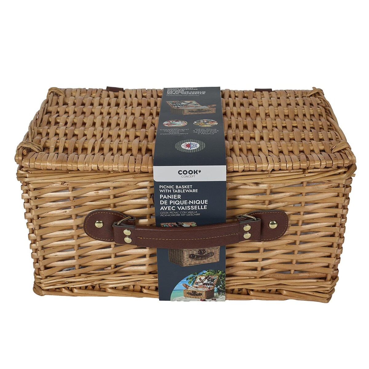 KOSZ PIKNIKOWY Exotic wiklinowy zestaw dla 4 osób