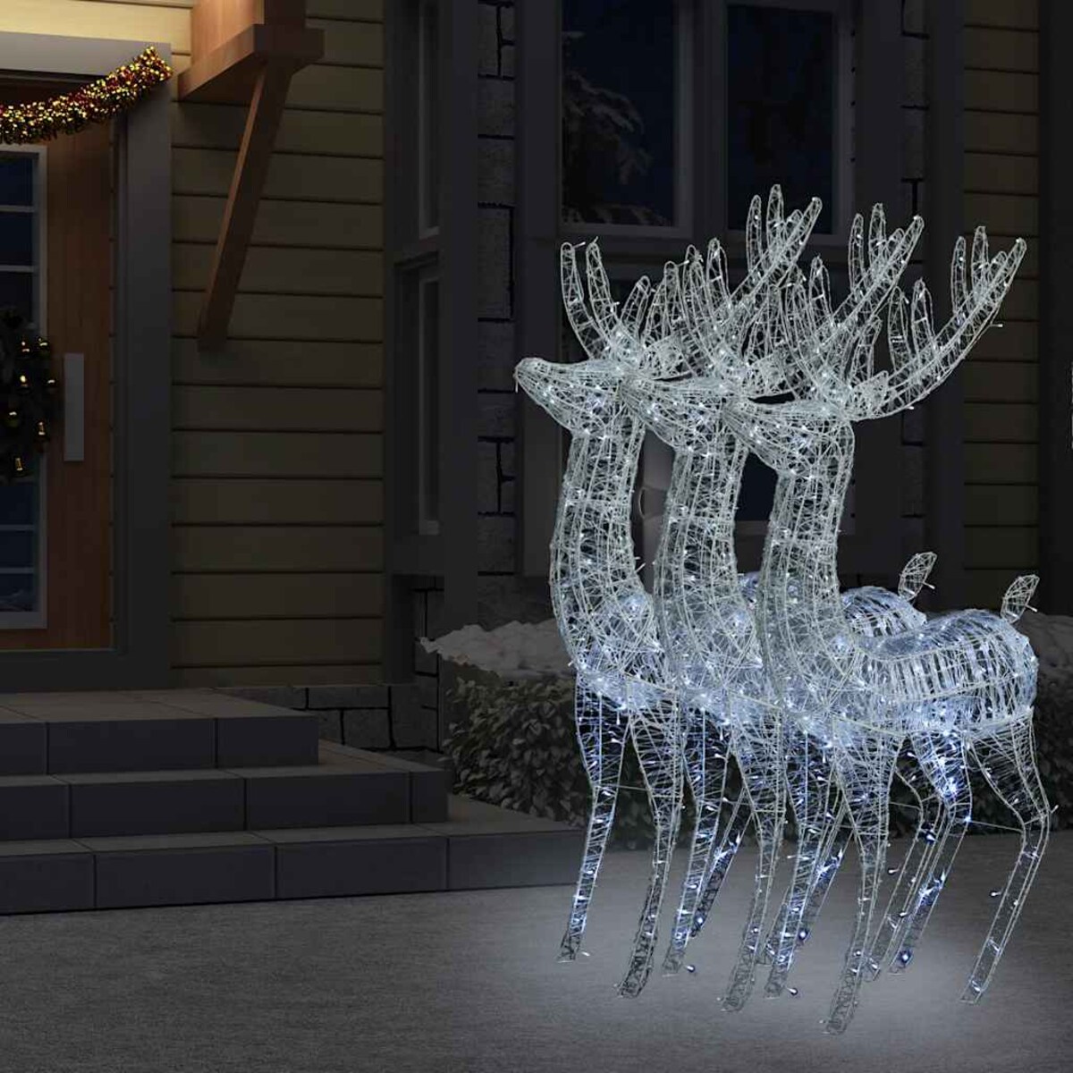 vidaXL Renifery z akrylu XXL, 3 szt., 250 zimnych białych LED, 180 cm