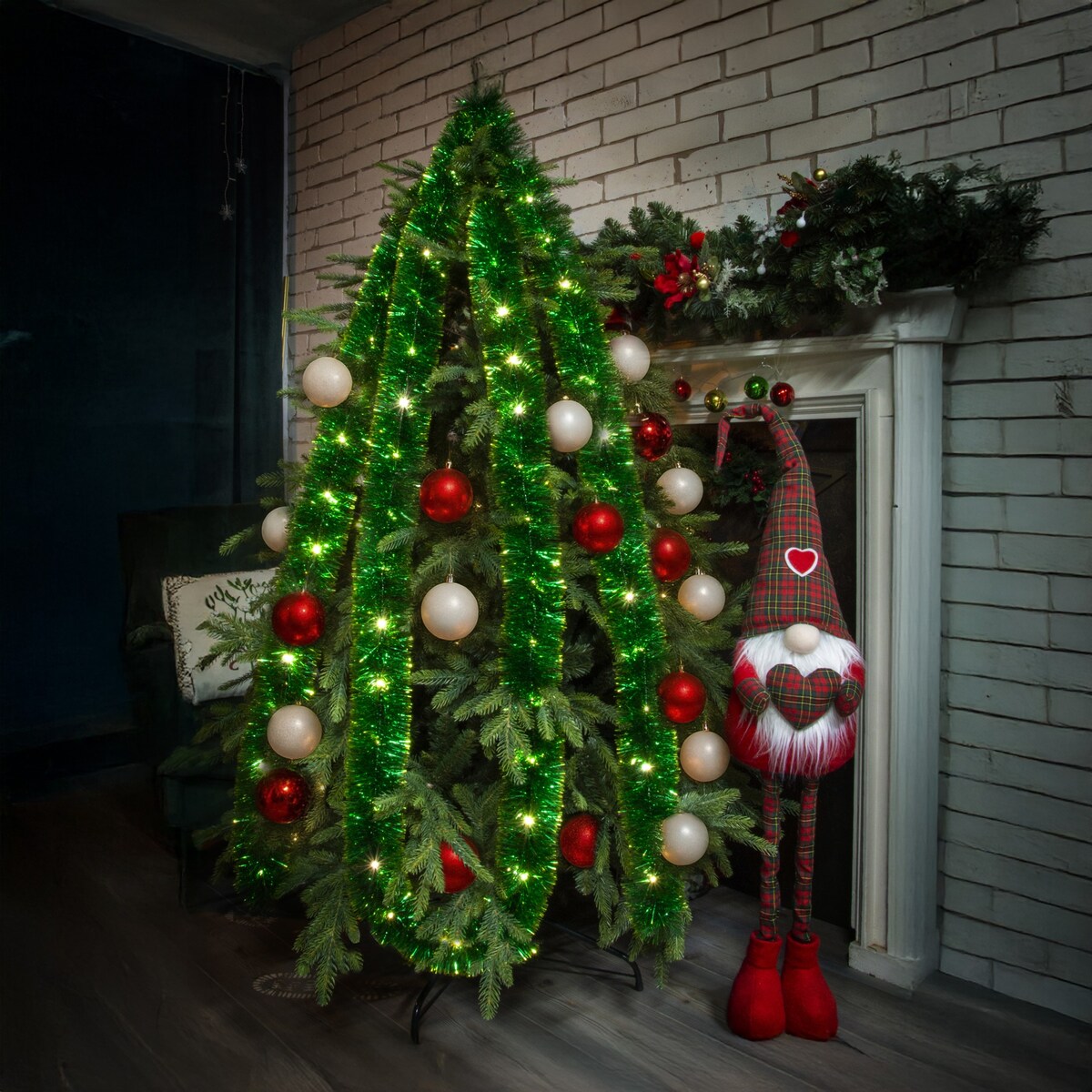 Łańcuch Led Choinkowy Zielony Na Baterie Świąteczny Na Choinkę 6 Metrów