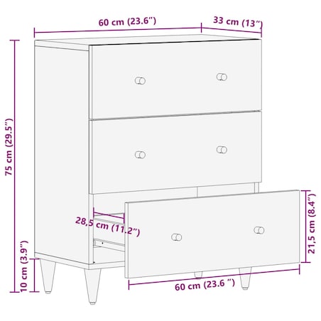 vidaXL Szafka, 60x33x75 cm, lite drewno mango