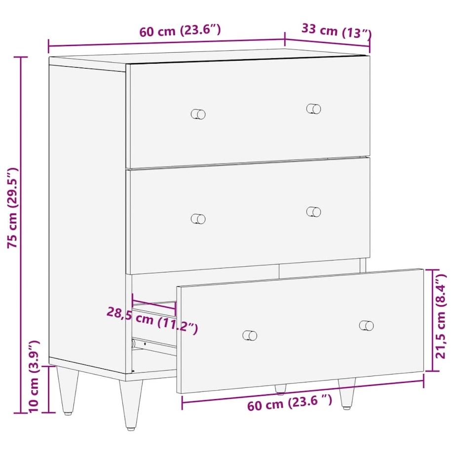 vidaXL Szafka, 60x33x75 cm, lite drewno mango