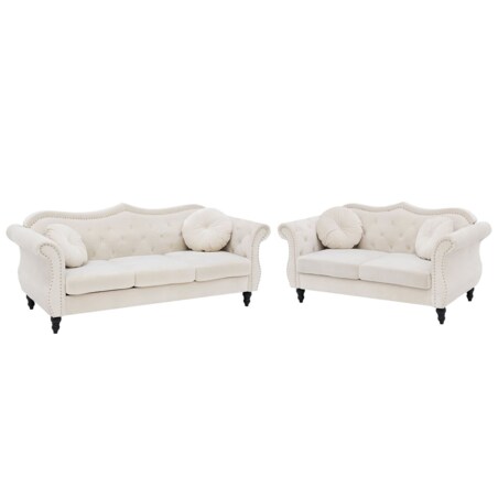 Komplet wypoczynkowy welurowy 5-osobowy beżowy SKIEN