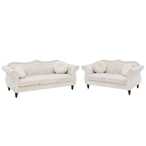 Komplet wypoczynkowy welurowy 5-osobowy beżowy SKIEN