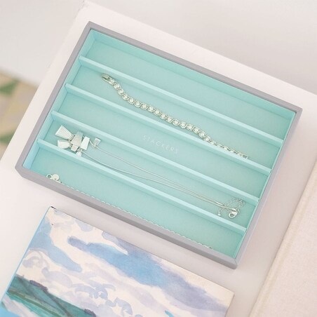 Szkatułka na biżuterię Stackers pięciokomorowa classic szaro-miętowa