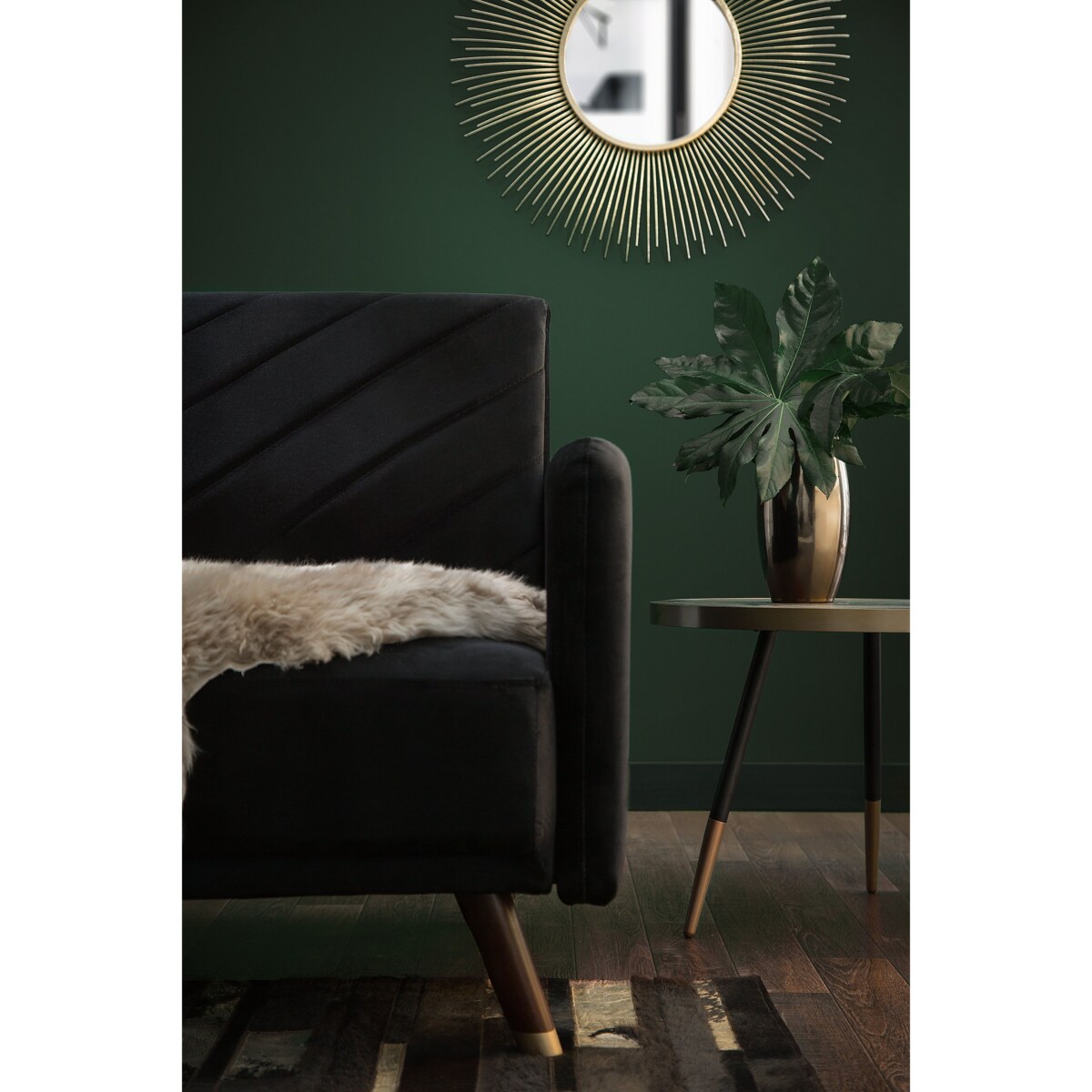 Sofa rozkładana welurowa czarna SENJA