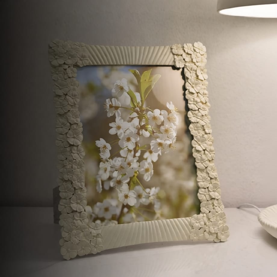 Ramka na zdjęcia Cempalk, zdjęcie 20 x 25 cm, kolor kremowy, żywica syntetyczna, rama 27,8 x 2 x 33 cm, na fotografie i portrety, Mauro Ferretti