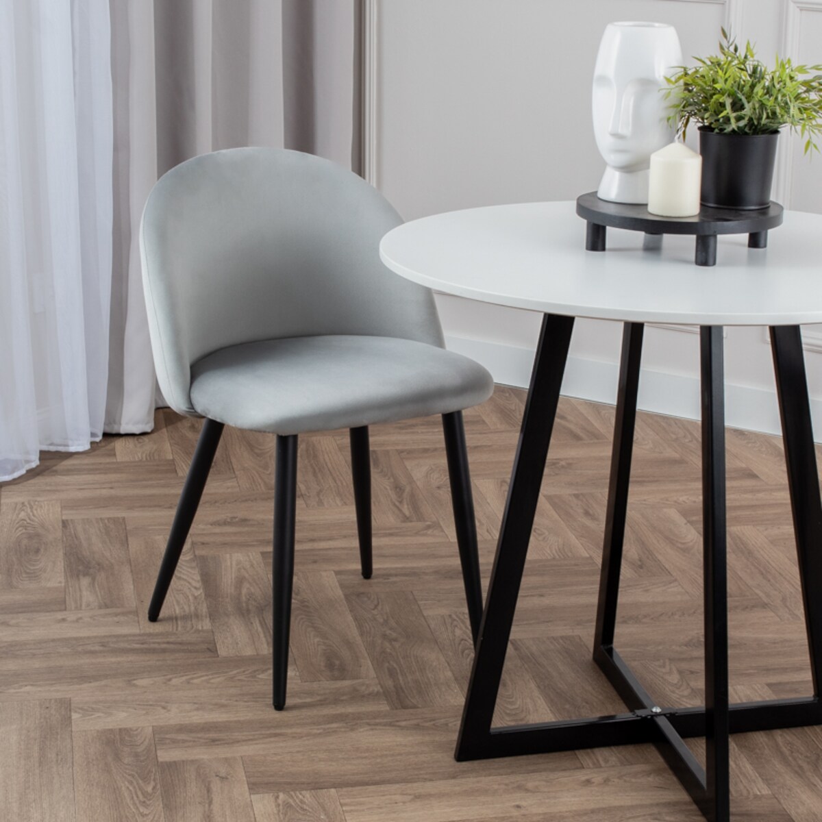 Krzesło tapicerowane do salonu jadalni welurowe velvet szare nowoczesne