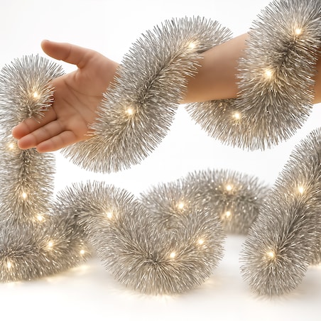Łańcuch Led Choinkowy Srebrny Na Baterie Świąteczny Na Choinkę 6 Metrów
