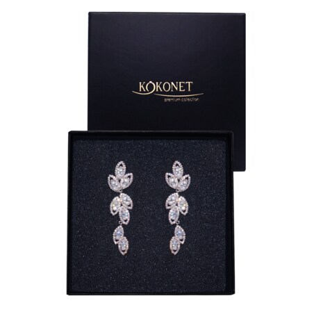 Srebrne KOLCZYKI ślubne z listkami w stylu boho GLAM wygodne delikatne