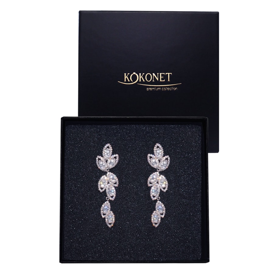 Srebrne KOLCZYKI ślubne z listkami w stylu boho GLAM wygodne delikatne